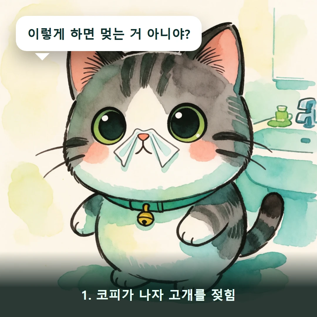 웹툰 1컷 — 1. 코피가 나자 고개를 젖힘 (이렇게 하면 멎는 거 아니야?)