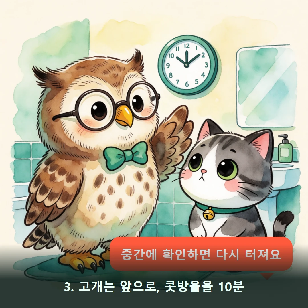 웹툰 3컷 — 3. 고개는 앞으로, 콧방울을 10분 (중간에 확인하면 다시 터져요)