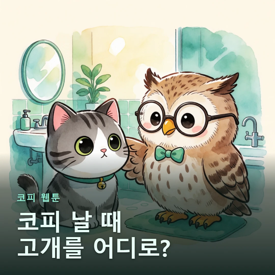 코피 웹툰 표지 — 코피 날 때 고개를 어디로?