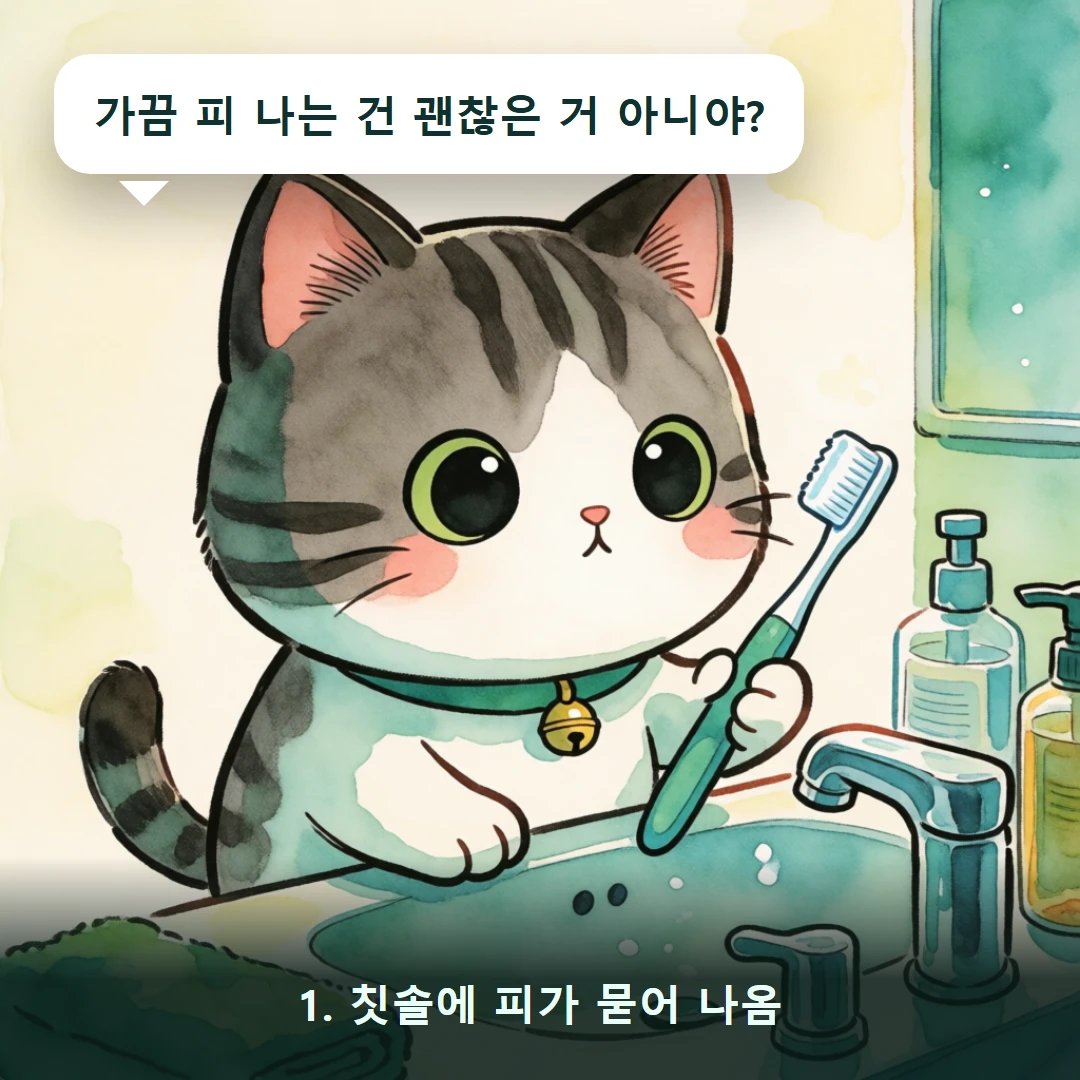 웹툰 1컷 — 1. 칫솔에 피가 묻어 나옴 (가끔 피 나는 건 괜찮은 거 아니야?)