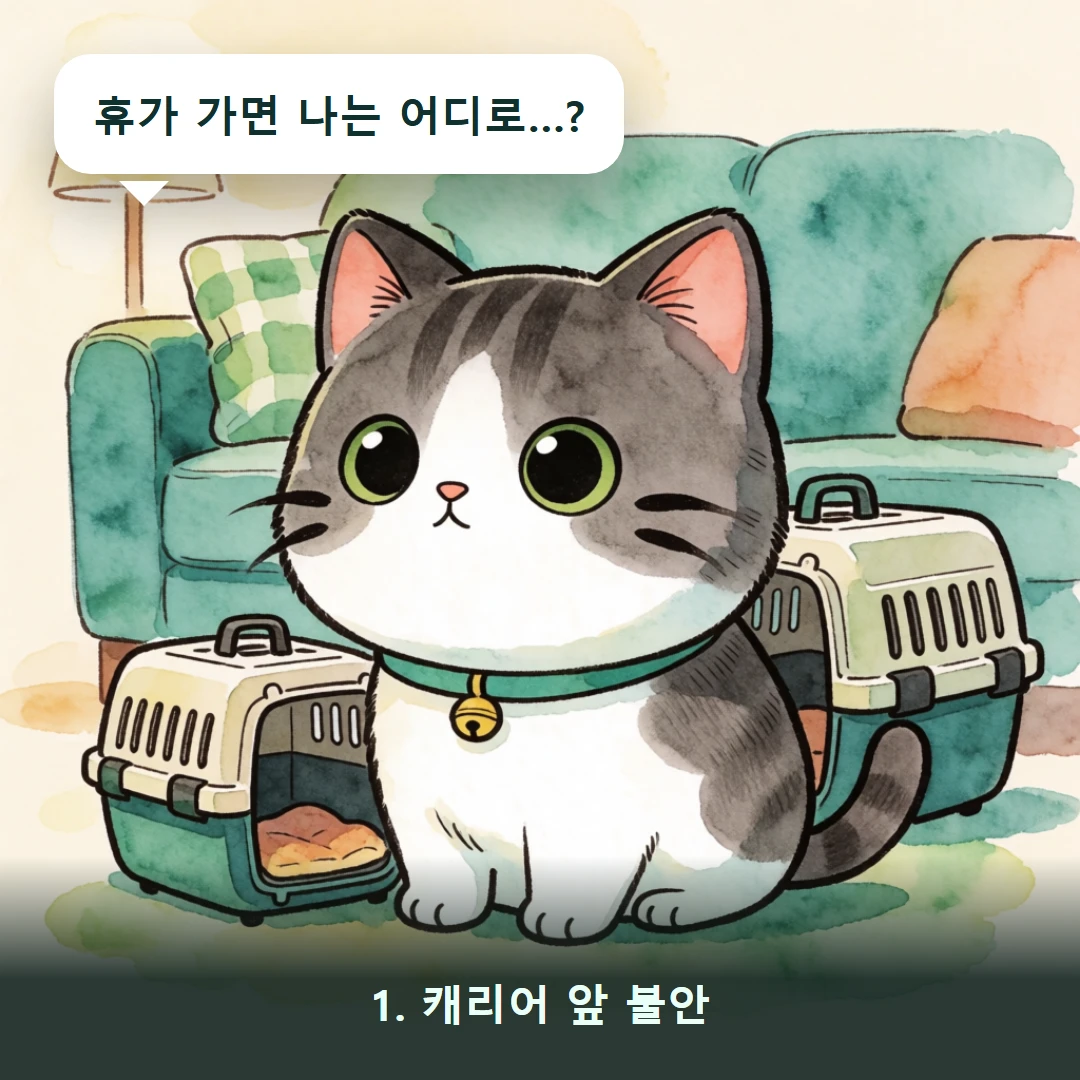 웹툰 1컷 — 1. 캐리어 앞 불안 (휴가 가면 나는 어디로…?)
