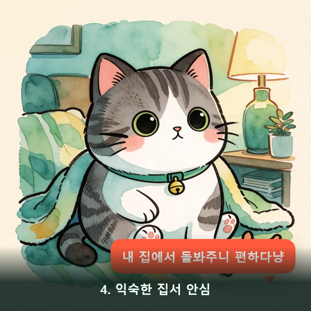 웹툰 4컷 — 4. 익숙한 집서 안심 (내 집에서 돌봐주니 편하다냥)