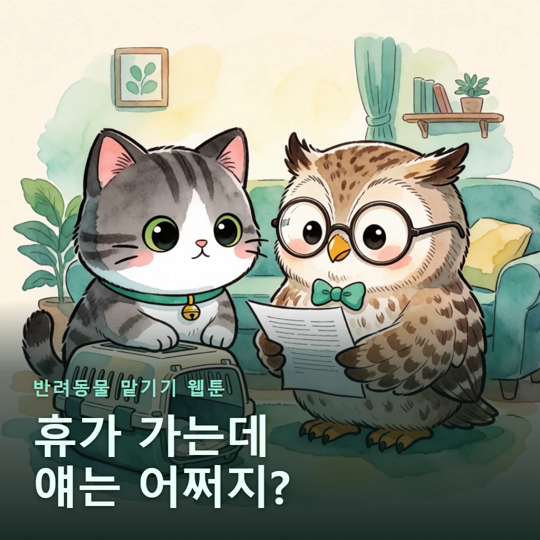 반려동물 맡기기 웹툰 표지 — 휴가 가는데 얘는 어쩌지?