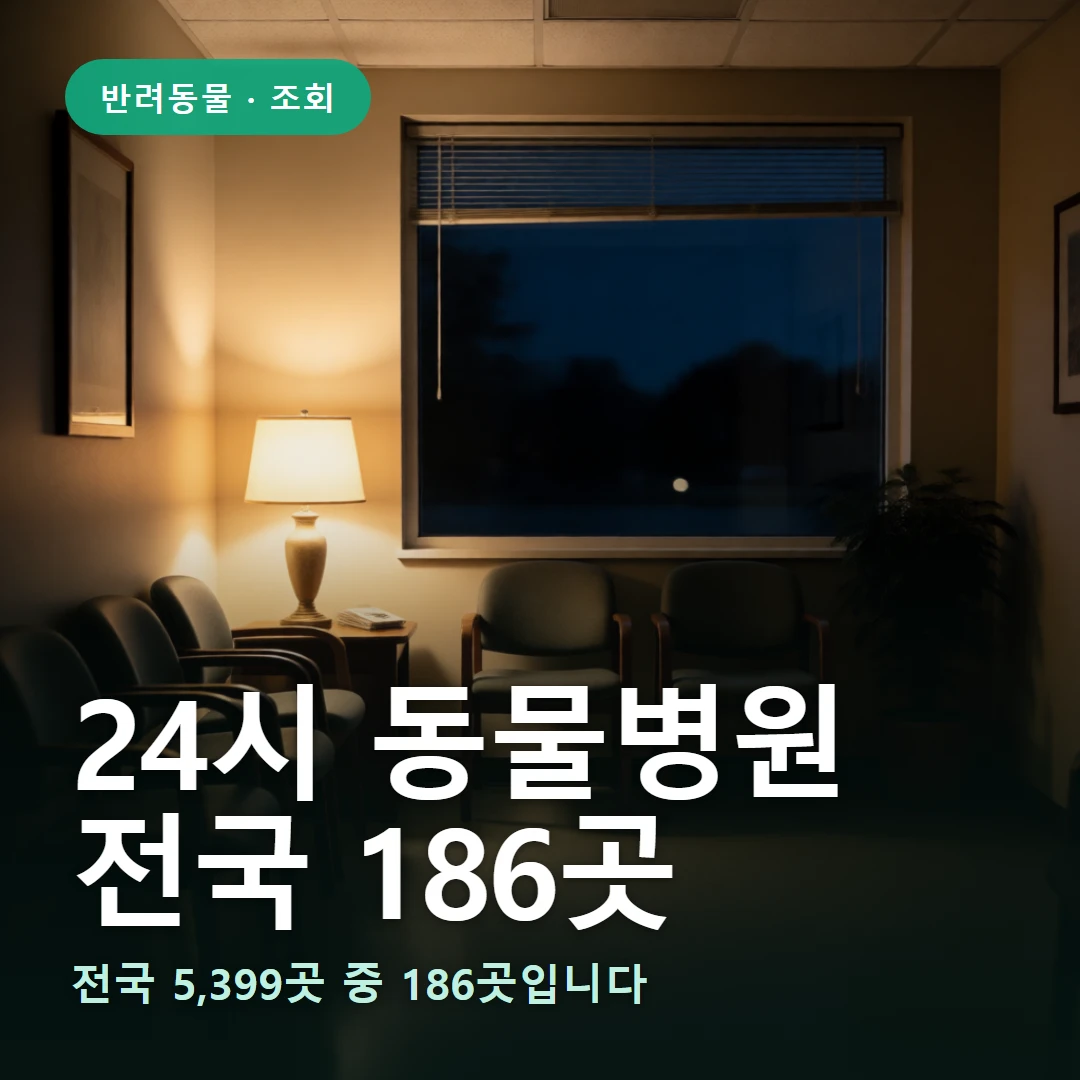 24시 동물병원 요약 표지 — 전국 5,399곳 중 186곳입니다