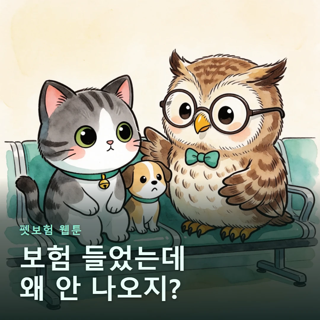 펫보험 웹툰 표지 — 보험 들었는데 왜 안 나오지?