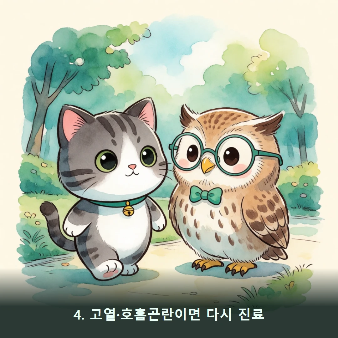 웹툰 4컷 — 4. 고열·호흡곤란이면 다시 진료
