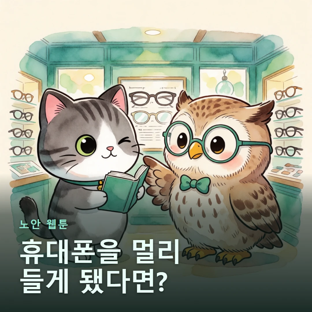 노안 웹툰 표지 — 휴대폰을 멀리 들게 됐다면?