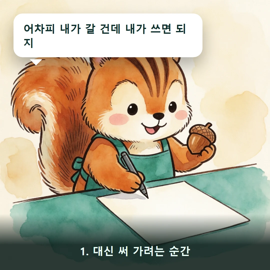 웹툰 1컷 — 1. 대신 써 가려는 순간 (어차피 내가 갈 건데 내가 쓰면 되지)