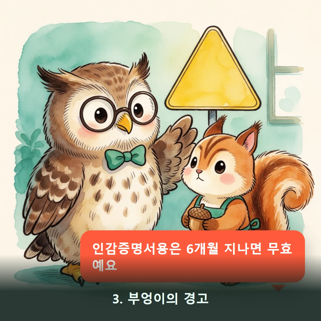 웹툰 3컷 — 3. 부엉이의 경고 (인감증명서용은 6개월 지나면 무효예요)