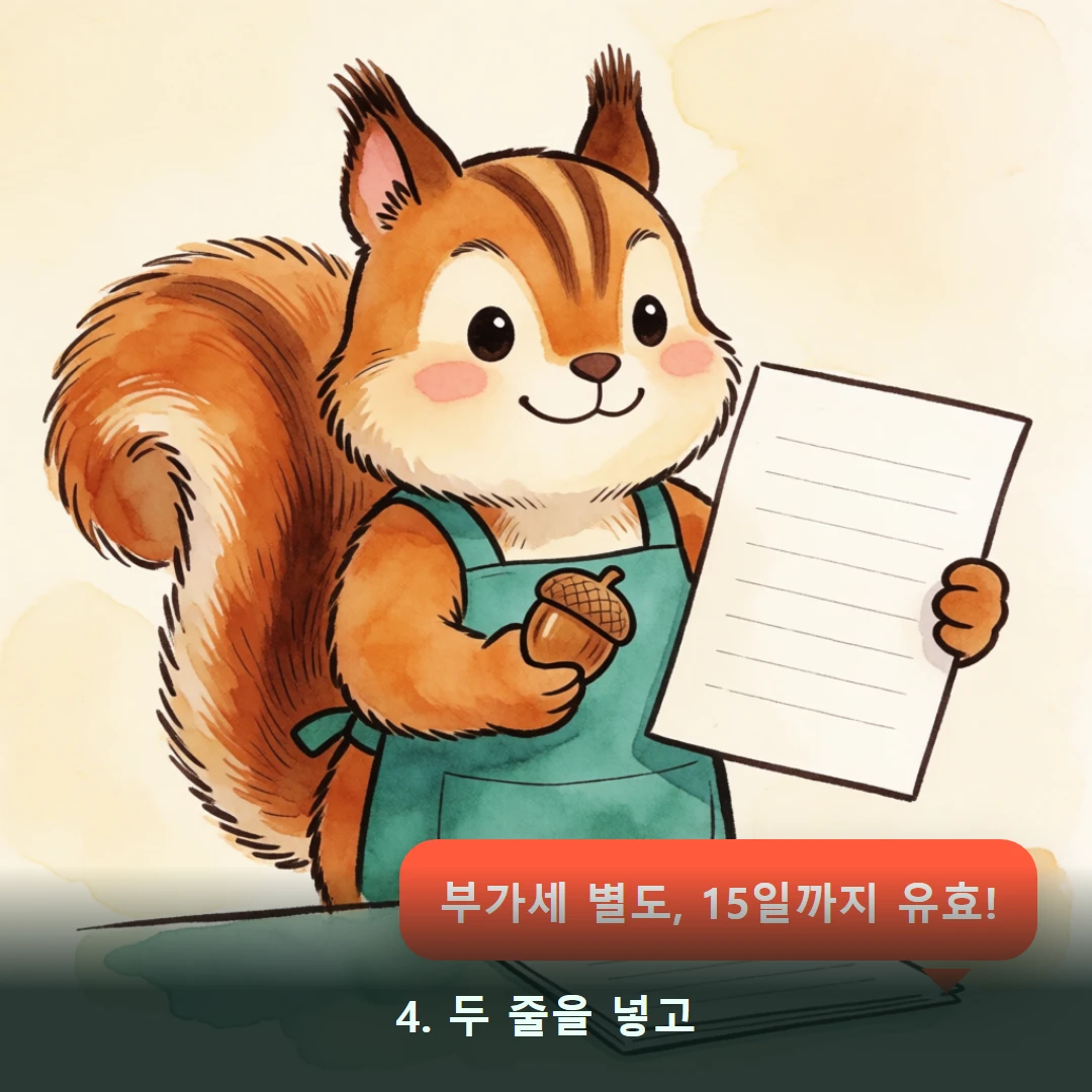 웹툰 4컷 — 4. 두 줄을 넣고 (부가세 별도, 15일까지 유효!)