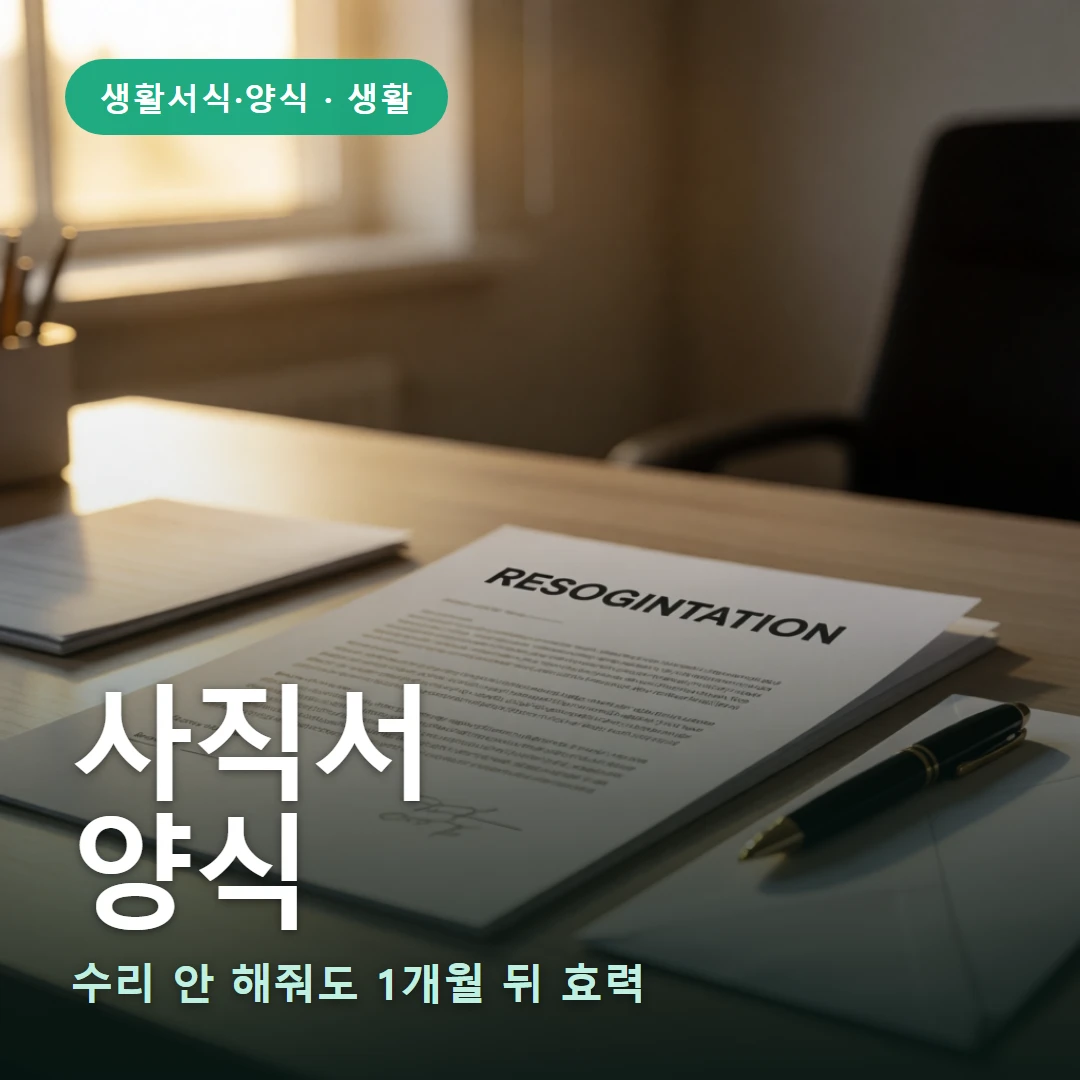 사직서 양식 요약 표지 — 수리 안 해줘도 1개월 뒤 효력