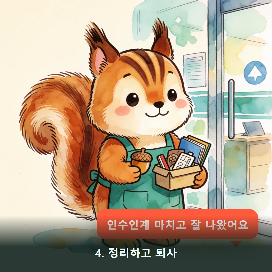 웹툰 4컷 — 4. 정리하고 퇴사 (인수인계 마치고 잘 나왔어요)