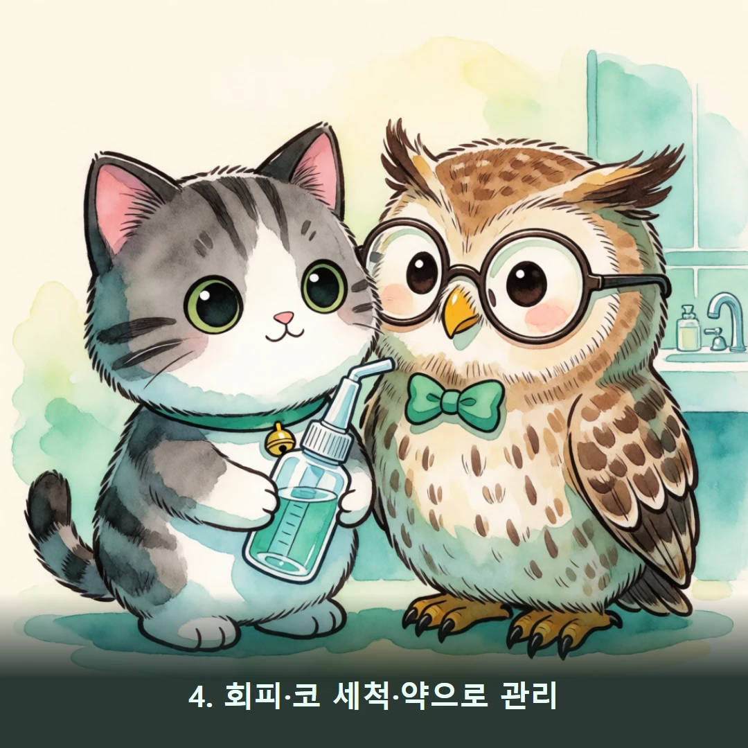 웹툰 4컷 — 4. 회피·코 세척·약으로 관리