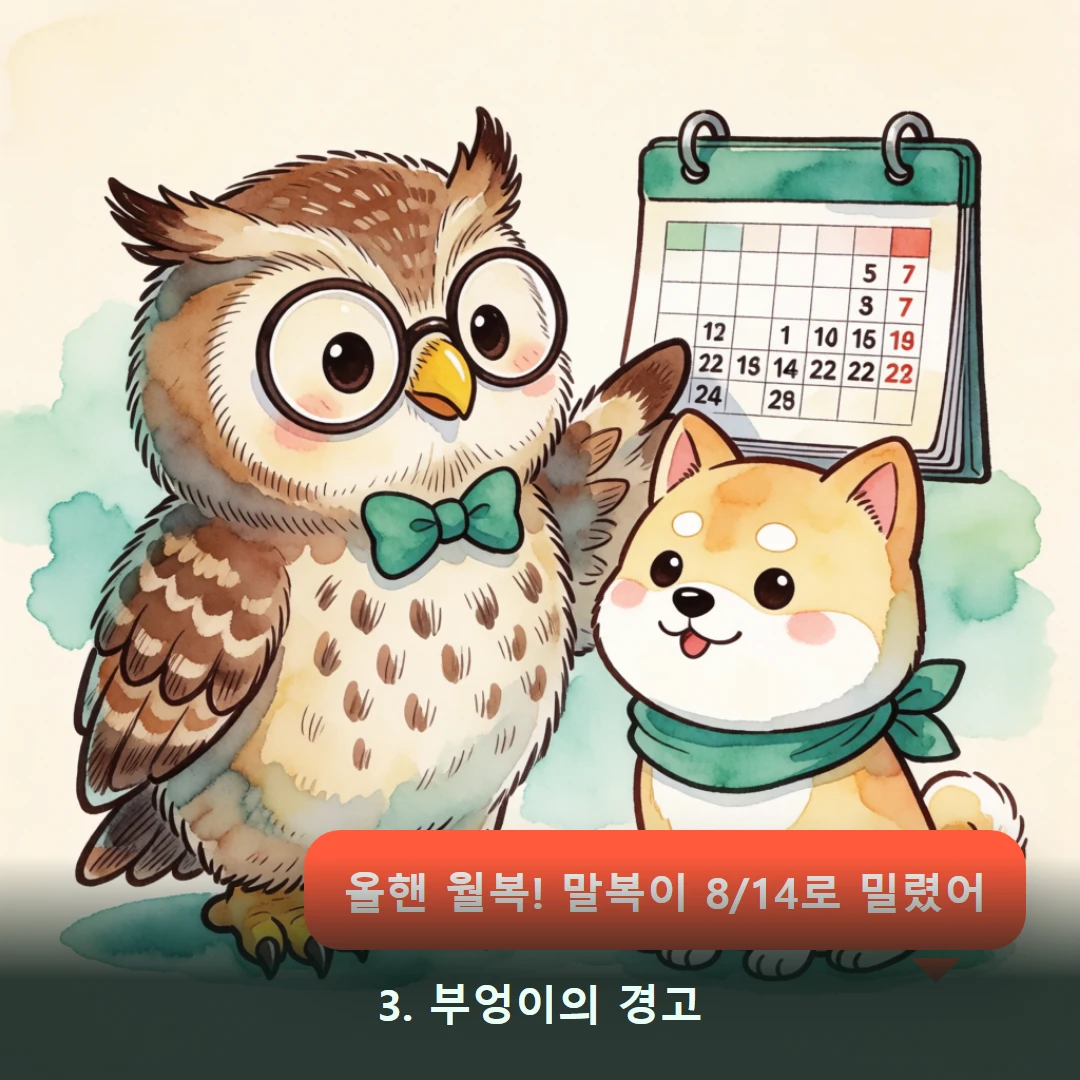 웹툰 3컷 — 3. 부엉이의 경고 (올핸 월복! 말복이 8/14로 밀렸어)
