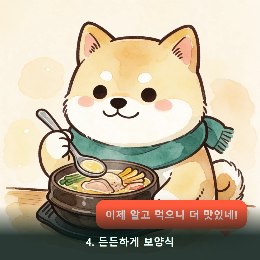 웹툰 4컷 — 4. 든든하게 보양식 (이제 알고 먹으니 더 맛있네!)