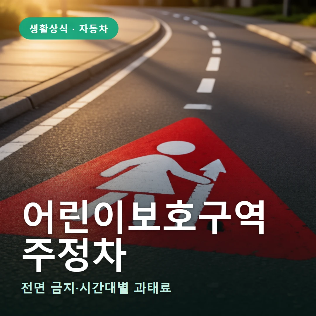 어린이보호구역 요약 표지 — 전면 금지·시간대별 과태료