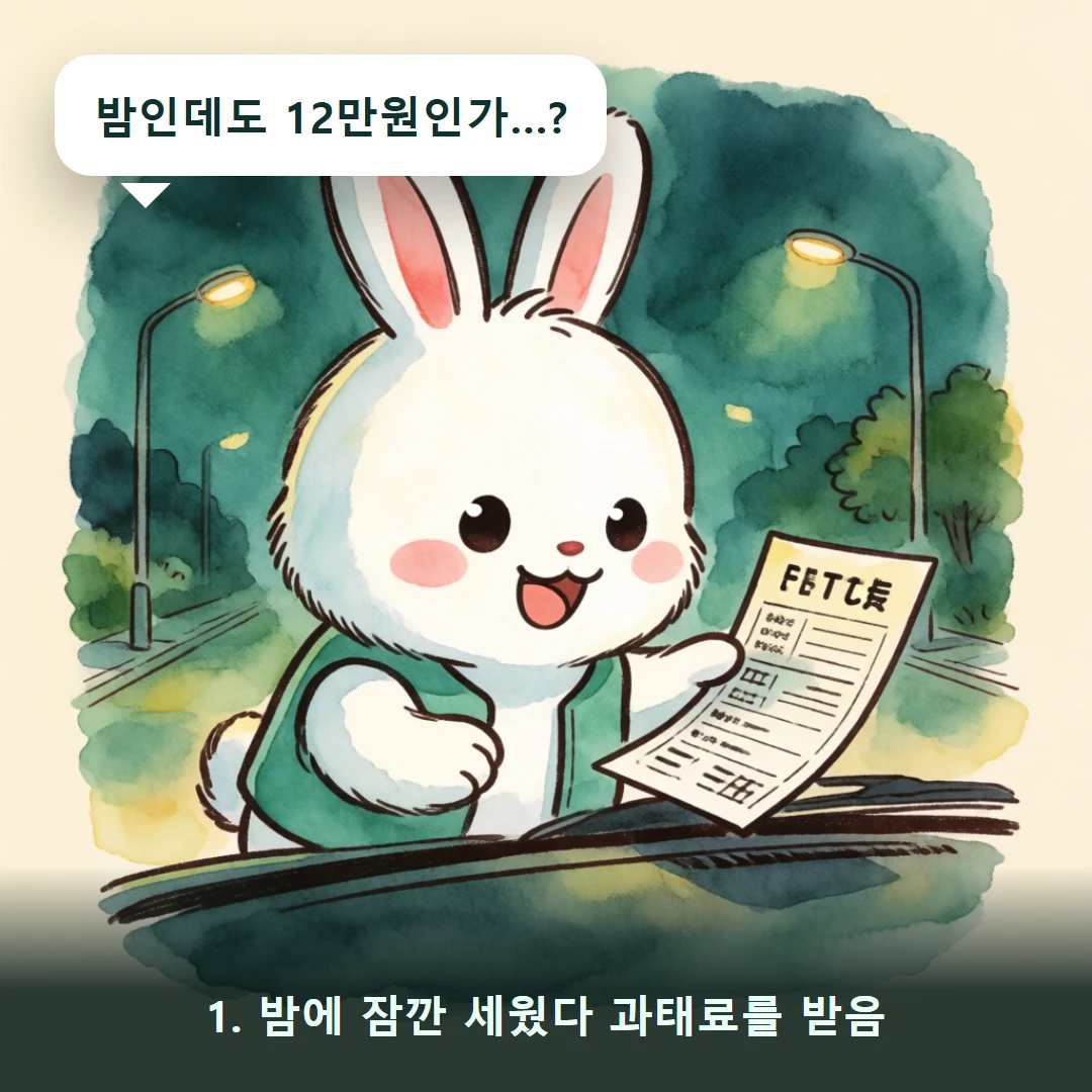 웹툰 1컷 — 1. 밤에 잠깐 세웠다 과태료를 받음 (밤인데도 12만원인가…?)