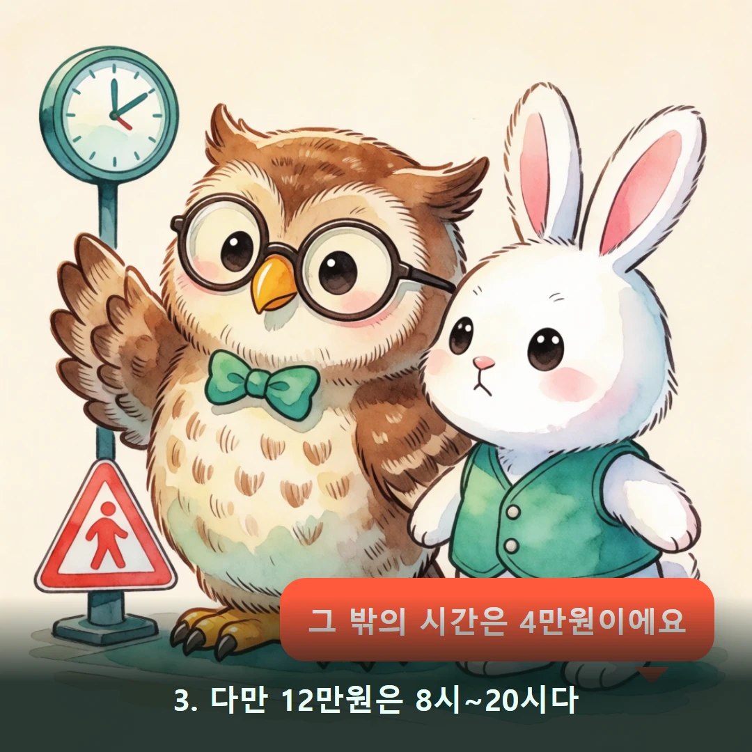 웹툰 3컷 — 3. 다만 12만원은 8시~20시다 (그 밖의 시간은 4만원이에요)