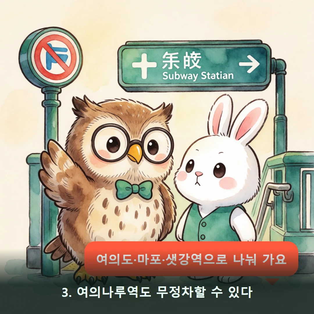 웹툰 3컷 — 3. 여의나루역도 무정차할 수 있다 (여의도·마포·샛강역으로 나눠 가요)