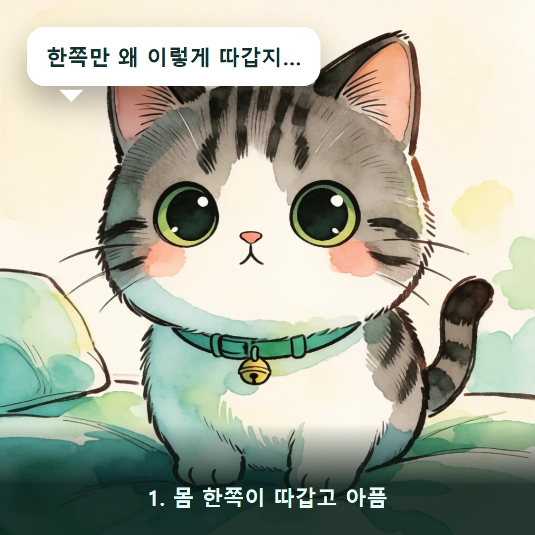 웹툰 1컷 — 1. 몸 한쪽이 따갑고 아픔 (한쪽만 왜 이렇게 따갑지…)