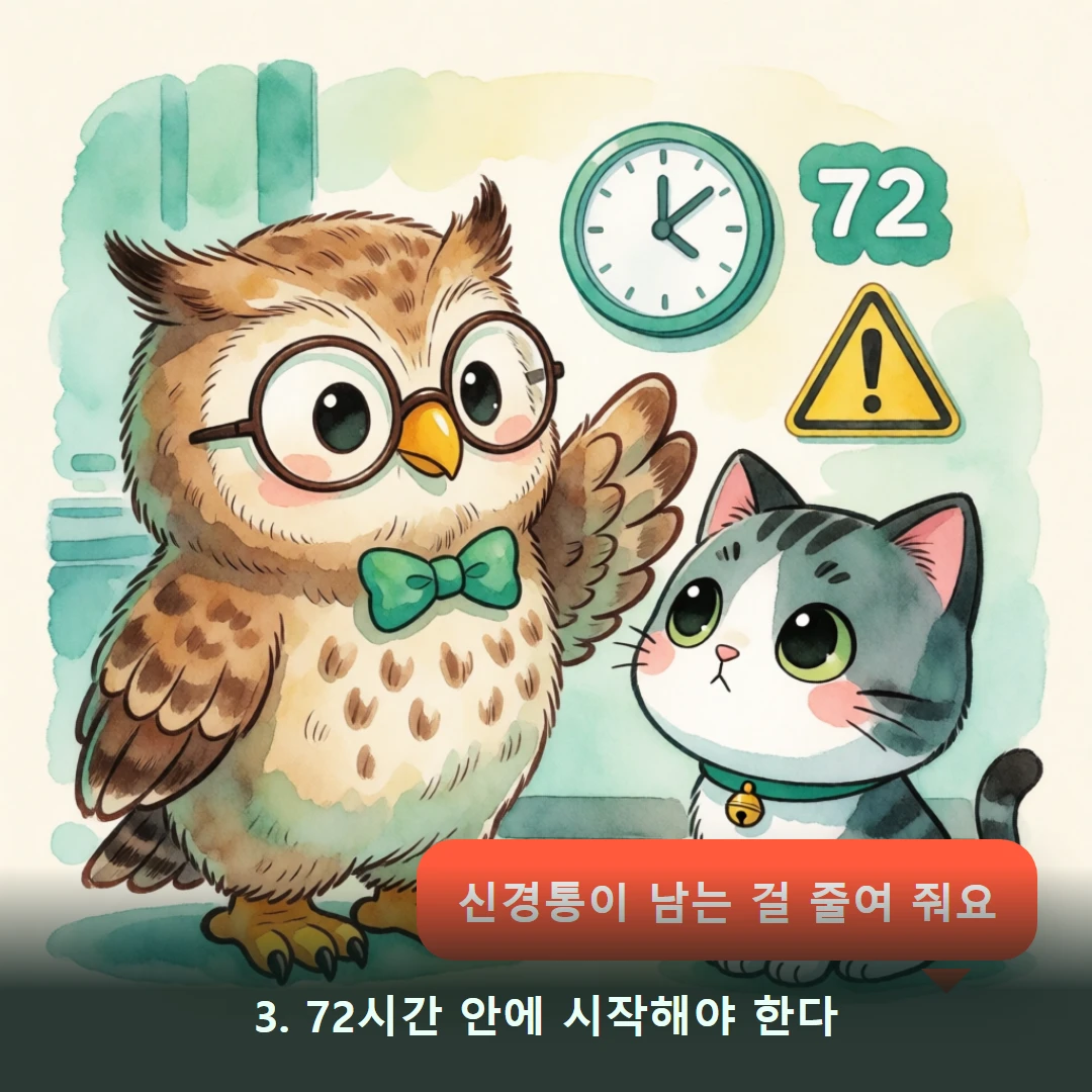 웹툰 3컷 — 3. 72시간 안에 시작해야 한다 (신경통이 남는 걸 줄여 줘요)