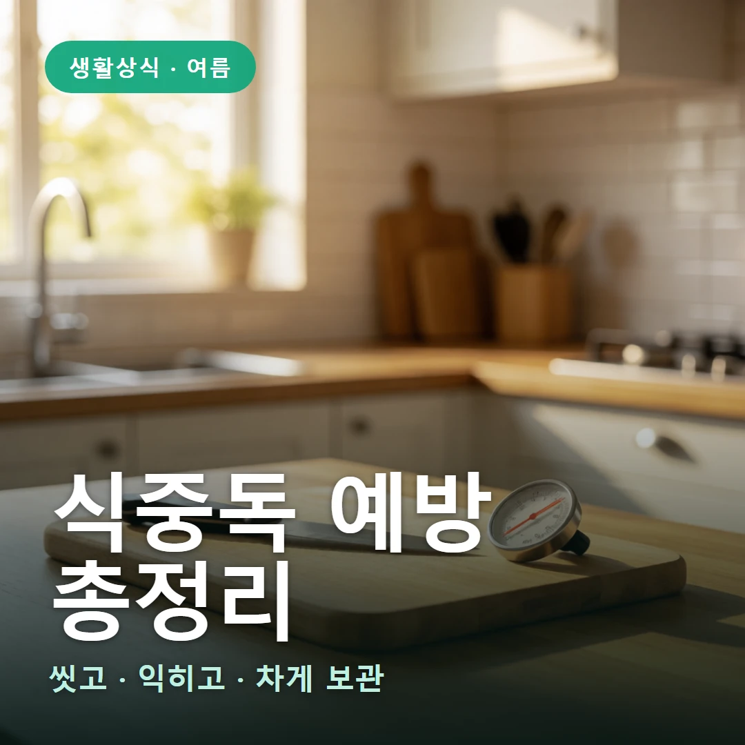 식중독 예방 요약 표지 — 씻고 · 익히고 · 차게 보관