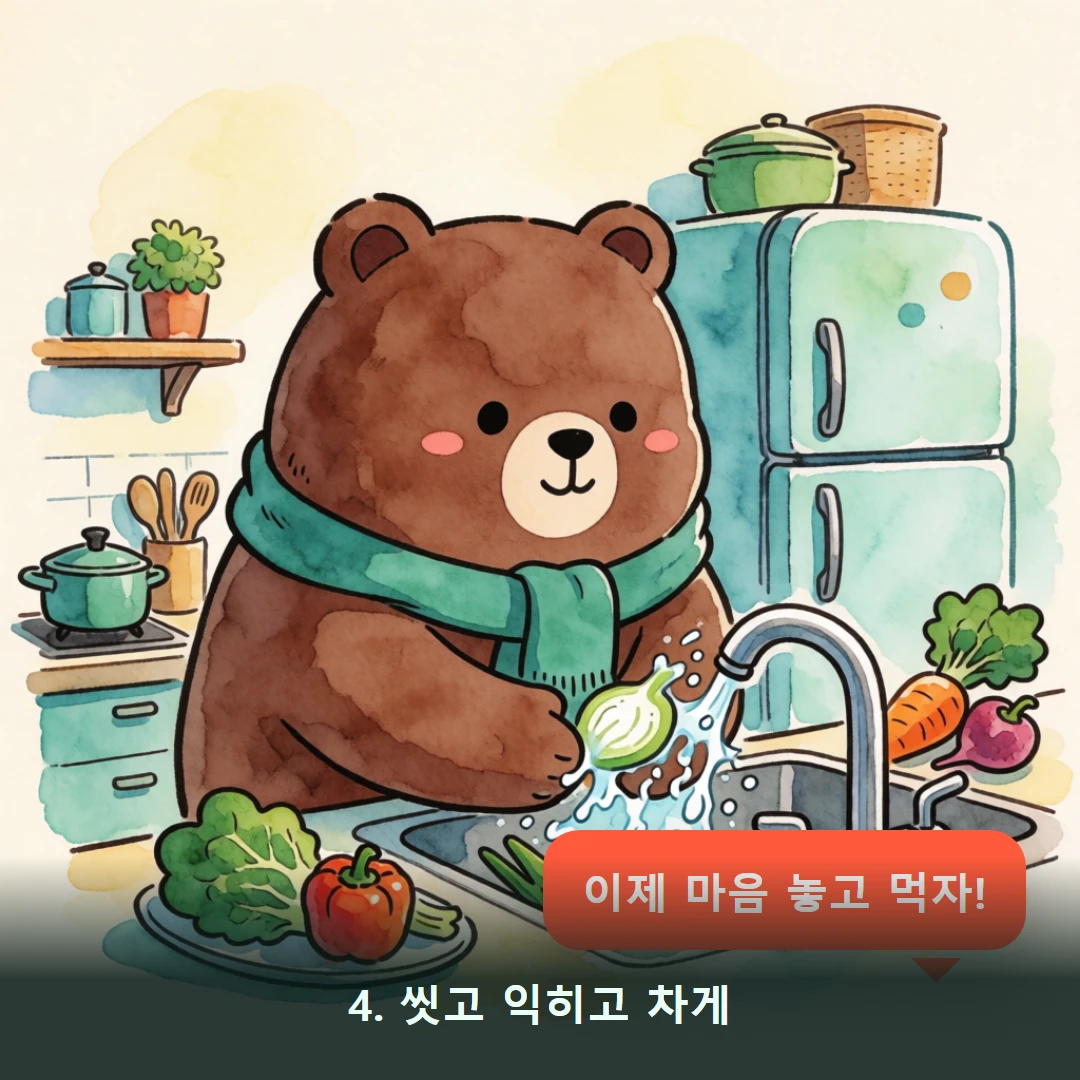 웹툰 4컷 — 4. 씻고 익히고 차게 (이제 마음 놓고 먹자!)