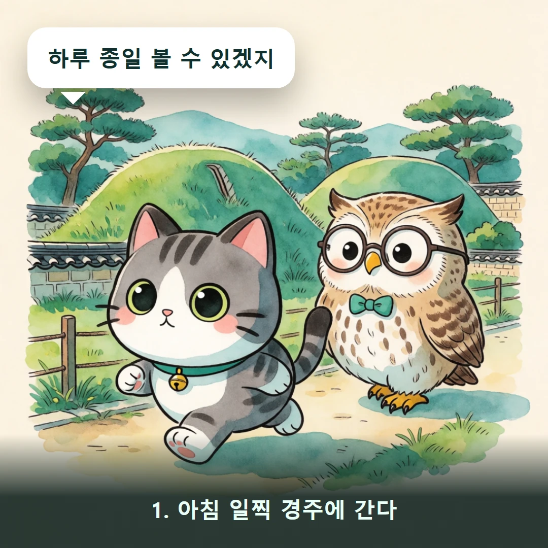 웹툰 1컷 — 1. 아침 일찍 경주에 간다 (하루 종일 볼 수 있겠지)