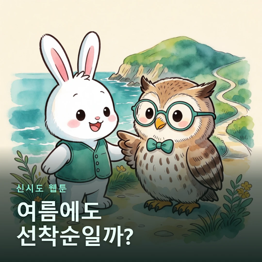 신시도 웹툰 표지 — 여름에도 선착순일까?