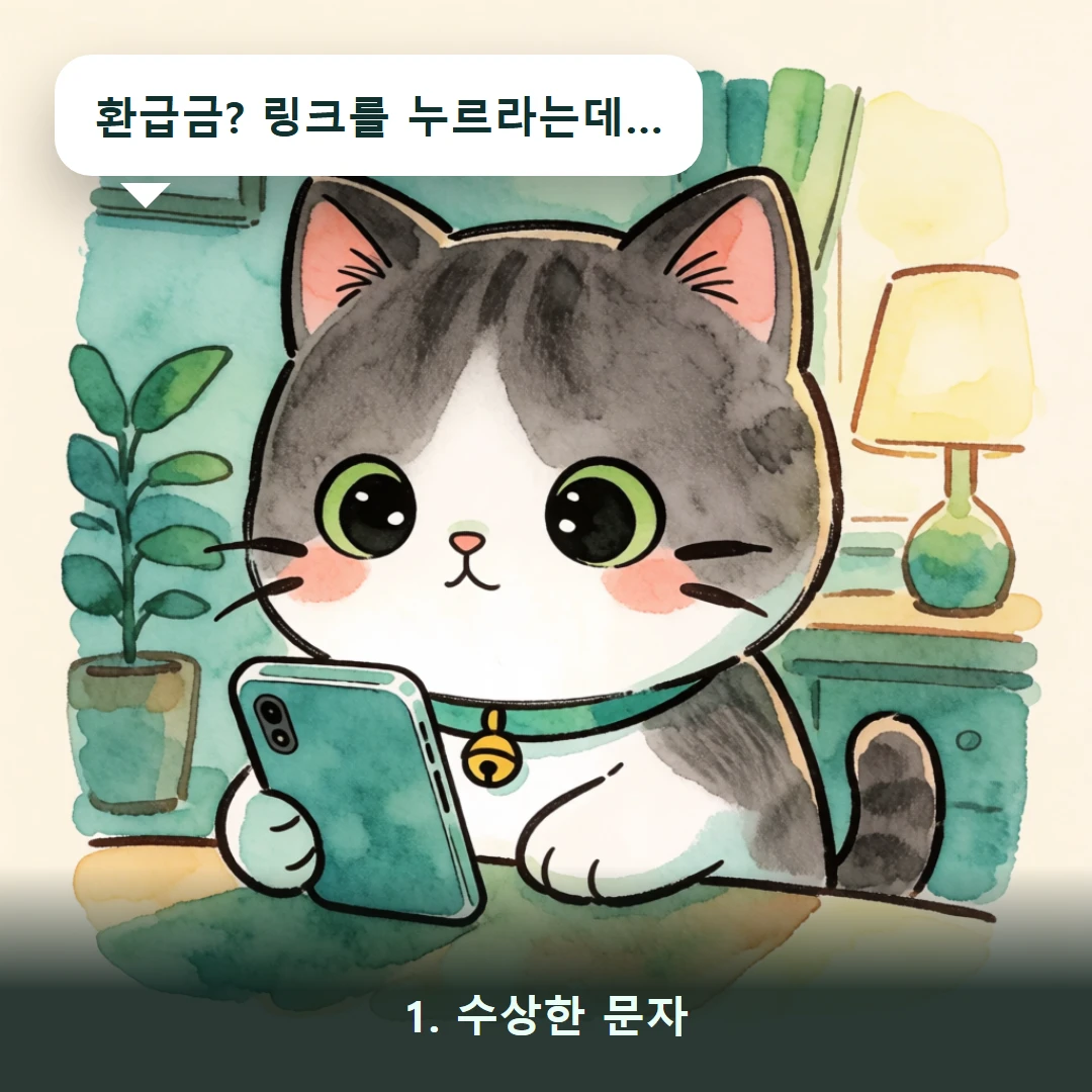 웹툰 1컷 — 1. 수상한 문자 (환급금? 링크를 누르라는데…)