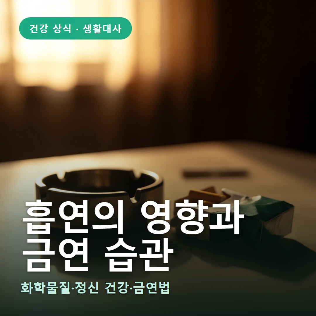 흡연의 영향과 요약 표지 — 화학물질·정신 건강·금연법