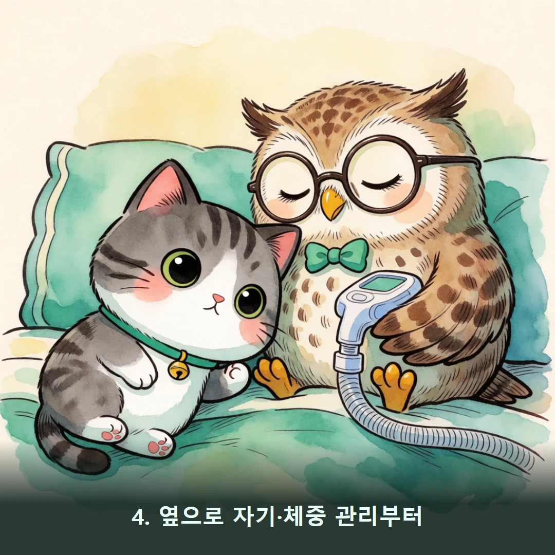 웹툰 4컷 — 4. 옆으로 자기·체중 관리부터