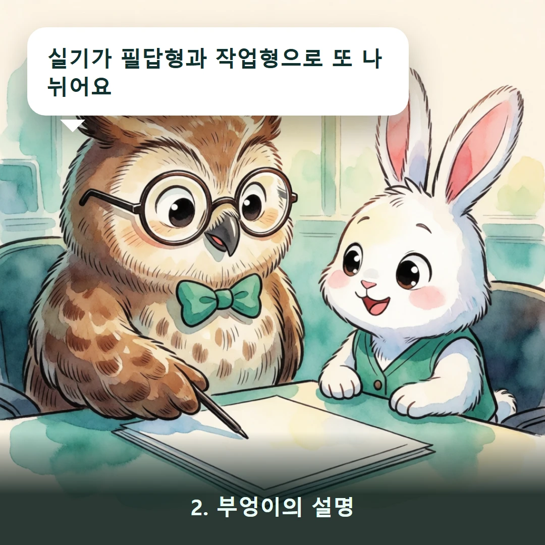 웹툰 2컷 — 2. 부엉이의 설명 (실기가 필답형과 작업형으로 또 나뉘어요)