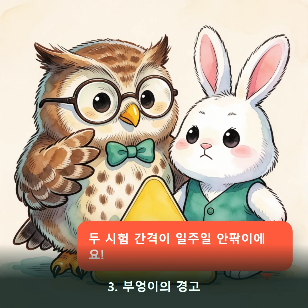 웹툰 3컷 — 3. 부엉이의 경고 (두 시험 간격이 일주일 안팎이에요!)