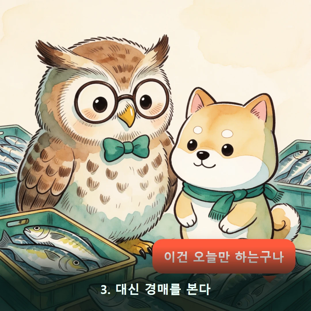 웹툰 3컷 — 3. 대신 경매를 본다 (이건 오늘만 하는구나)