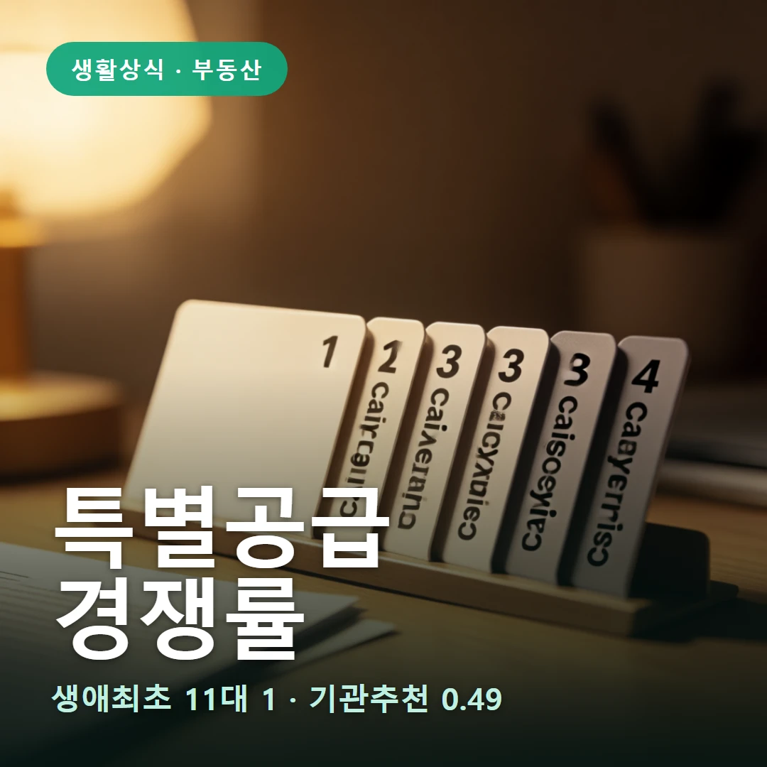 특별공급 요약 표지 — 생애최초 11대 1 · 기관추천 0.49