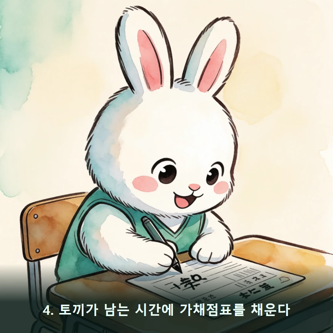 웹툰 4컷 — 4. 토끼가 남는 시간에 가채점표를 채운다