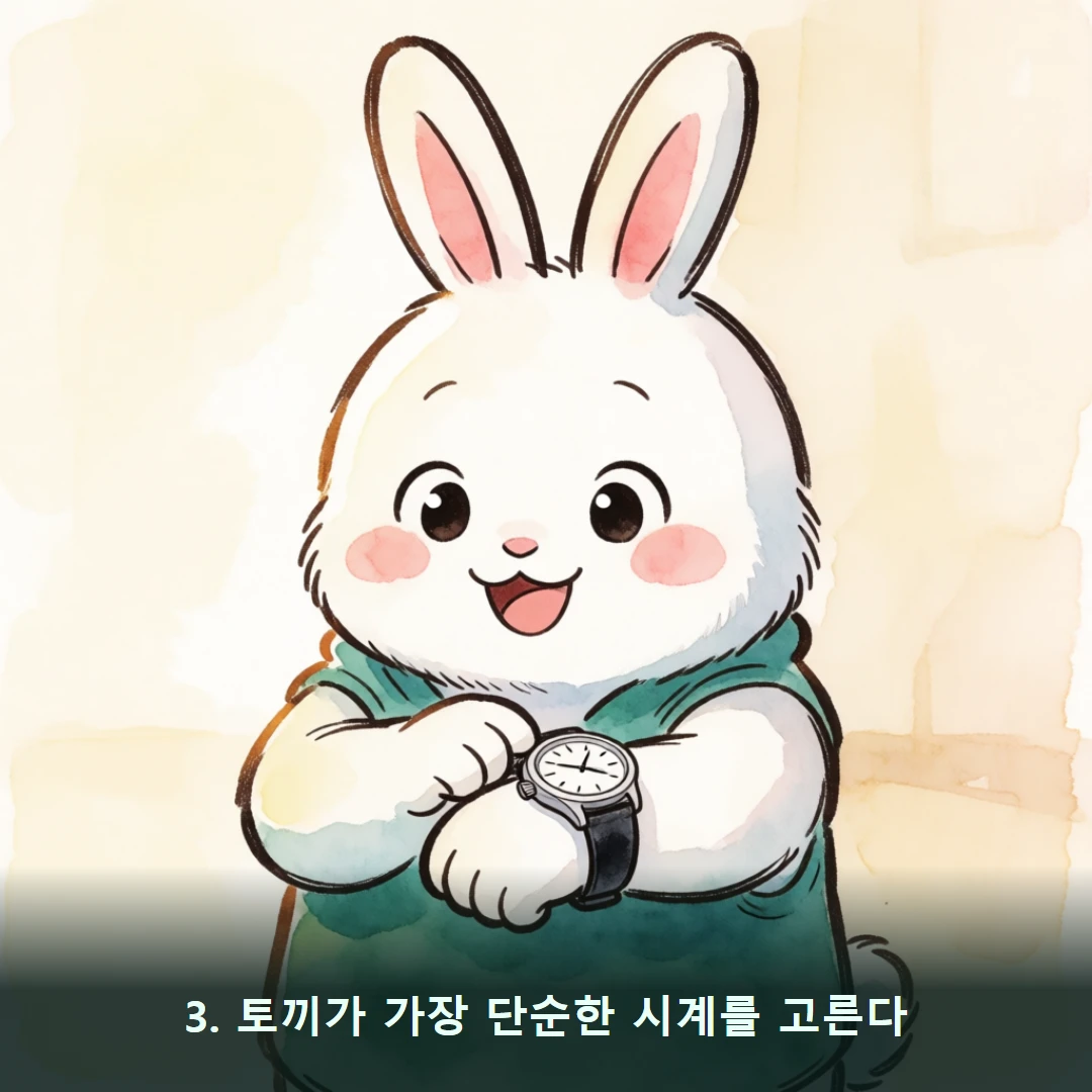 웹툰 3컷 — 3. 토끼가 가장 단순한 시계를 고른다