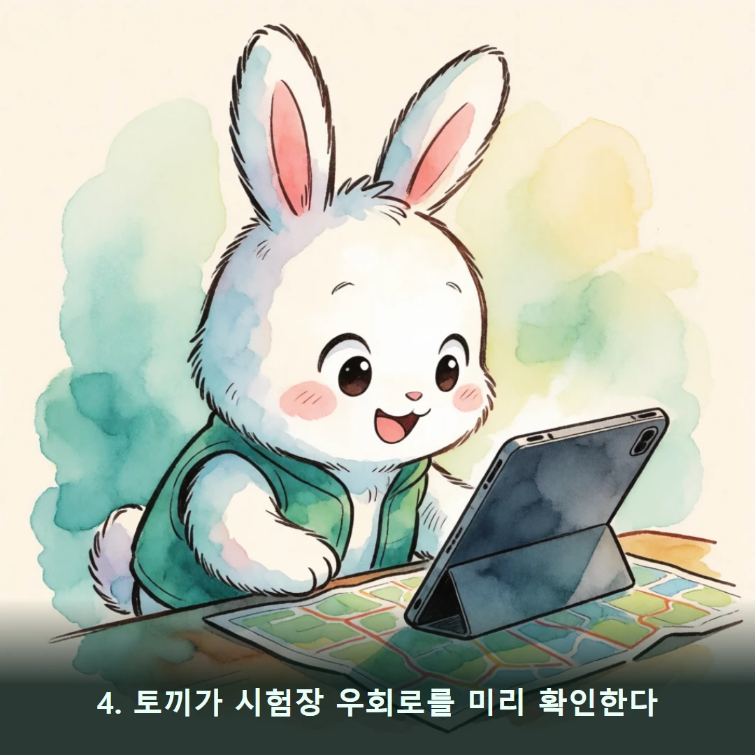 웹툰 4컷 — 4. 토끼가 시험장 우회로를 미리 확인한다