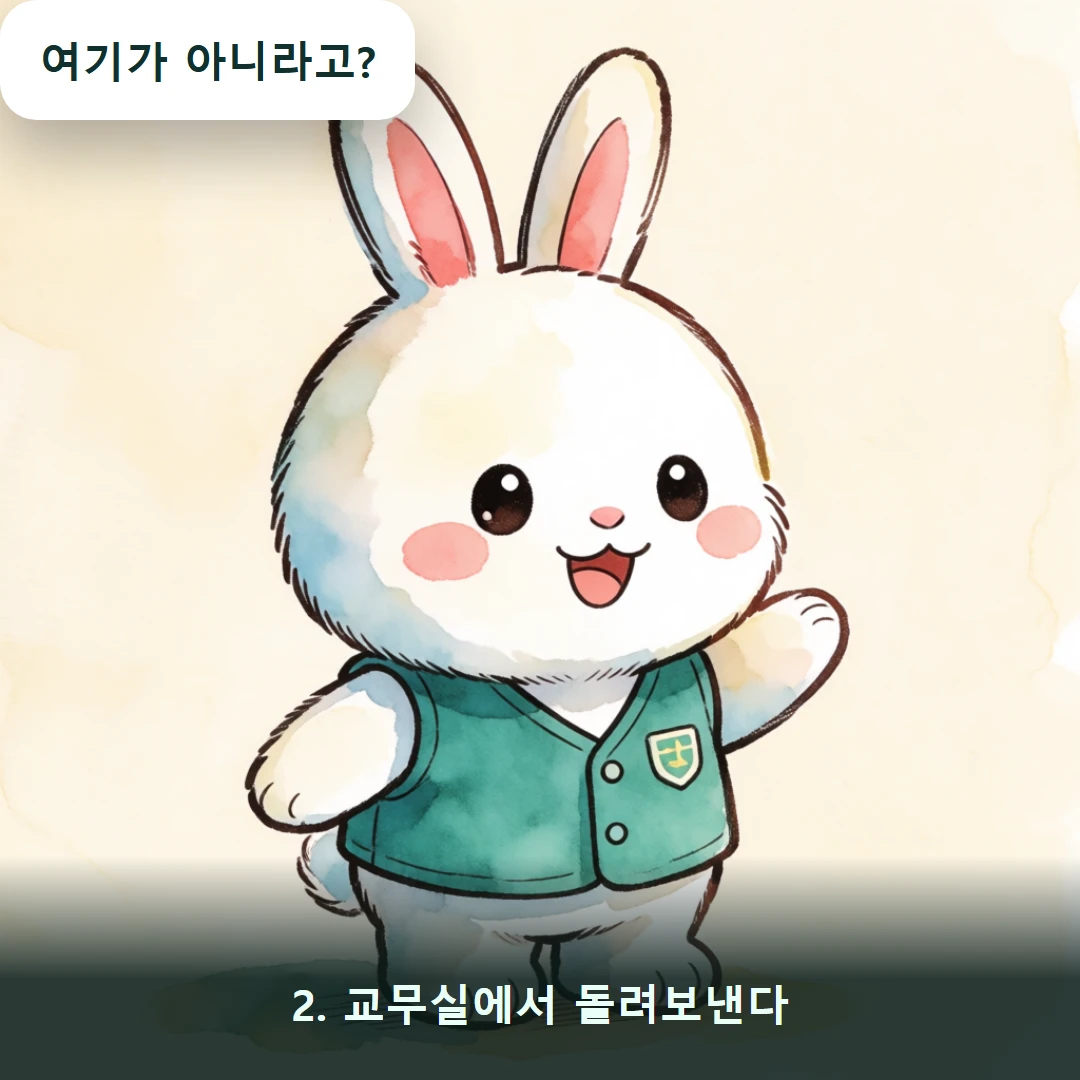 웹툰 2컷 — 2. 교무실에서 돌려보낸다 (여기가 아니라고?)