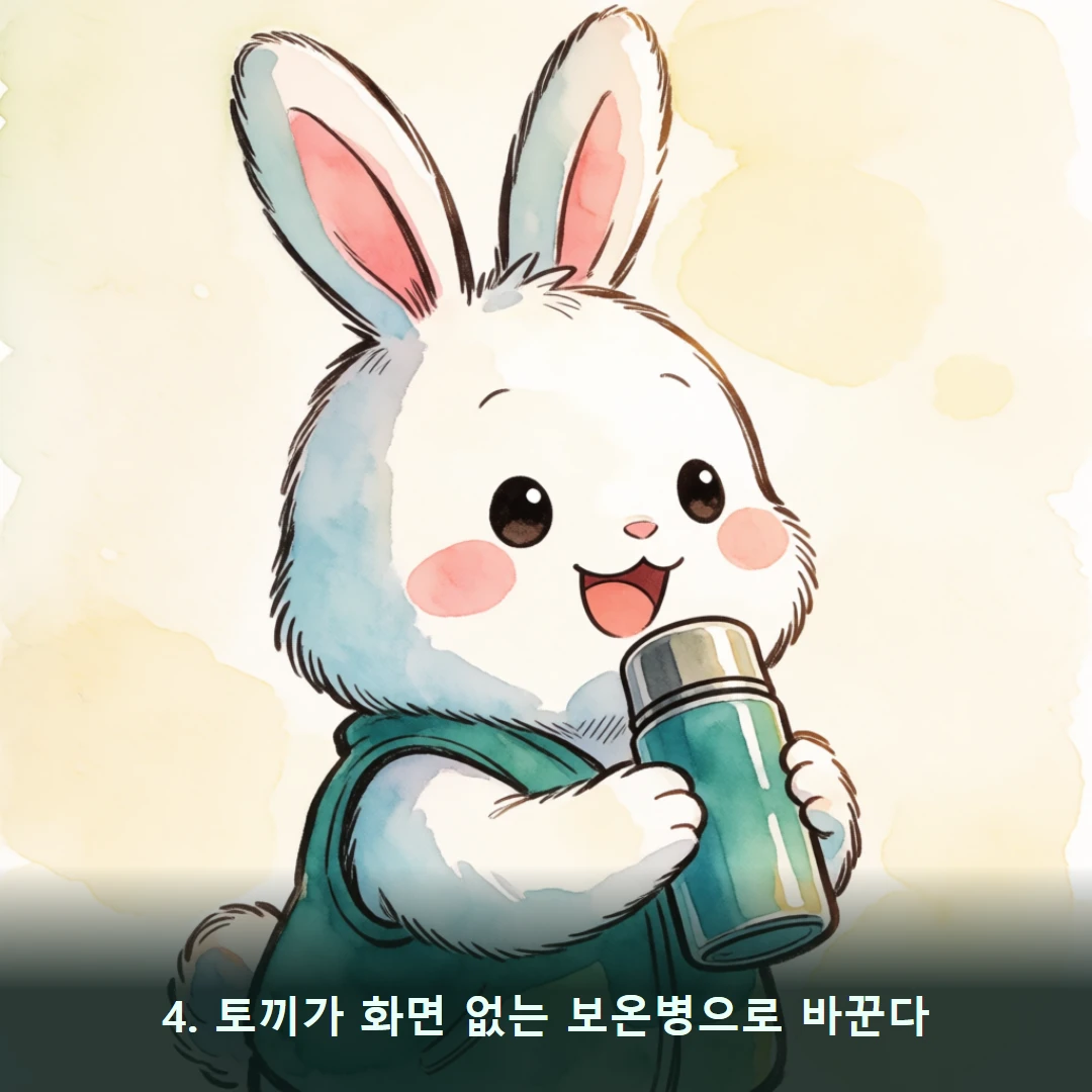 웹툰 4컷 — 4. 토끼가 화면 없는 보온병으로 바꾼다