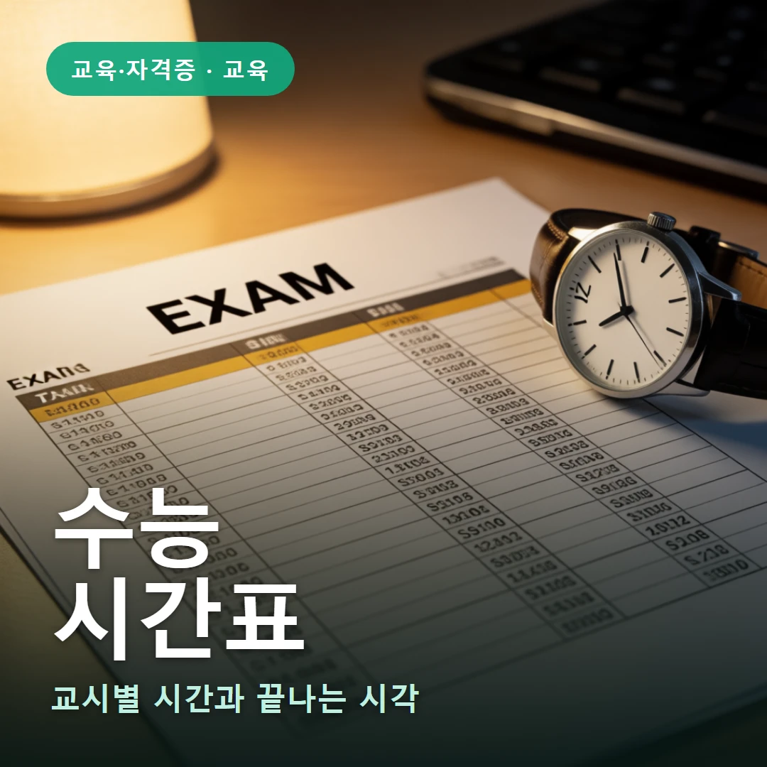 수능 요약 표지 — 교시별 시간과 끝나는 시각