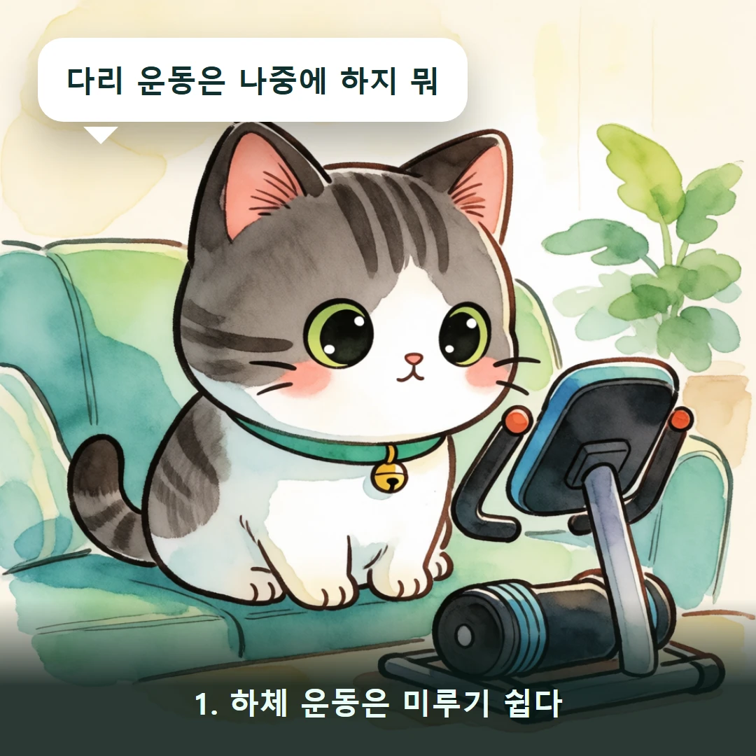 웹툰 1컷 — 1. 하체 운동은 미루기 쉽다 (다리 운동은 나중에 하지 뭐)