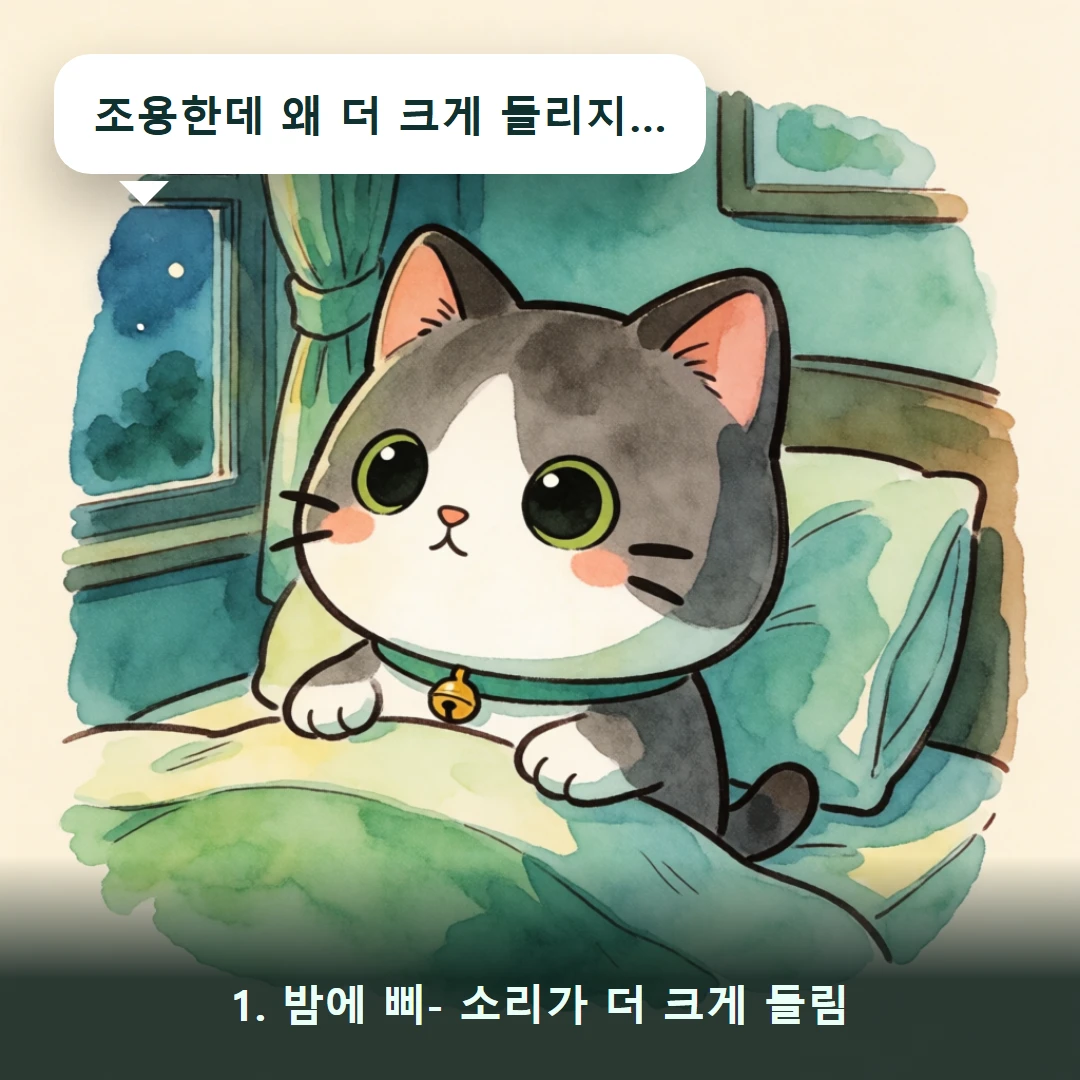웹툰 1컷 — 1. 밤에 삐- 소리가 더 크게 들림 (조용한데 왜 더 크게 들리지…)