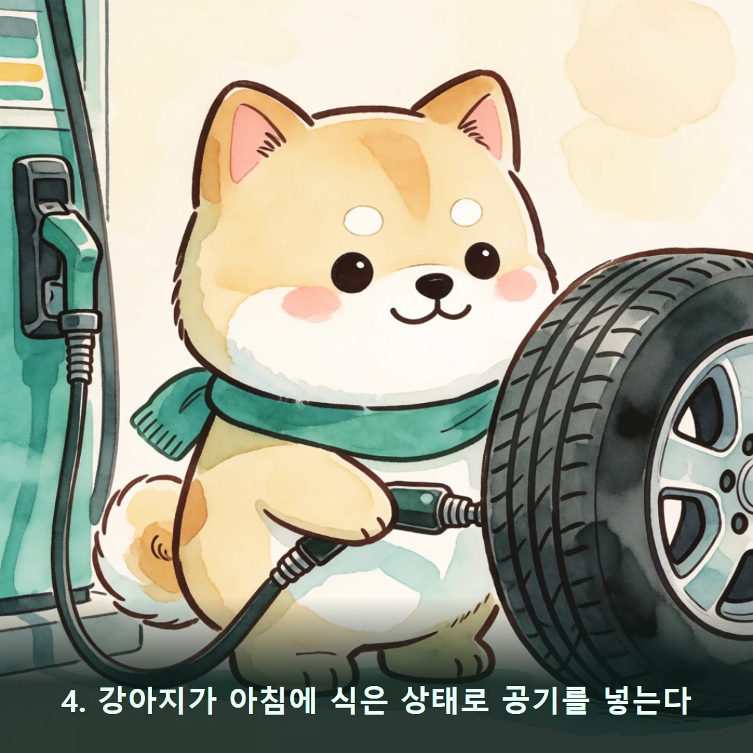 웹툰 4컷 — 4. 강아지가 아침에 식은 상태로 공기를 넣는다