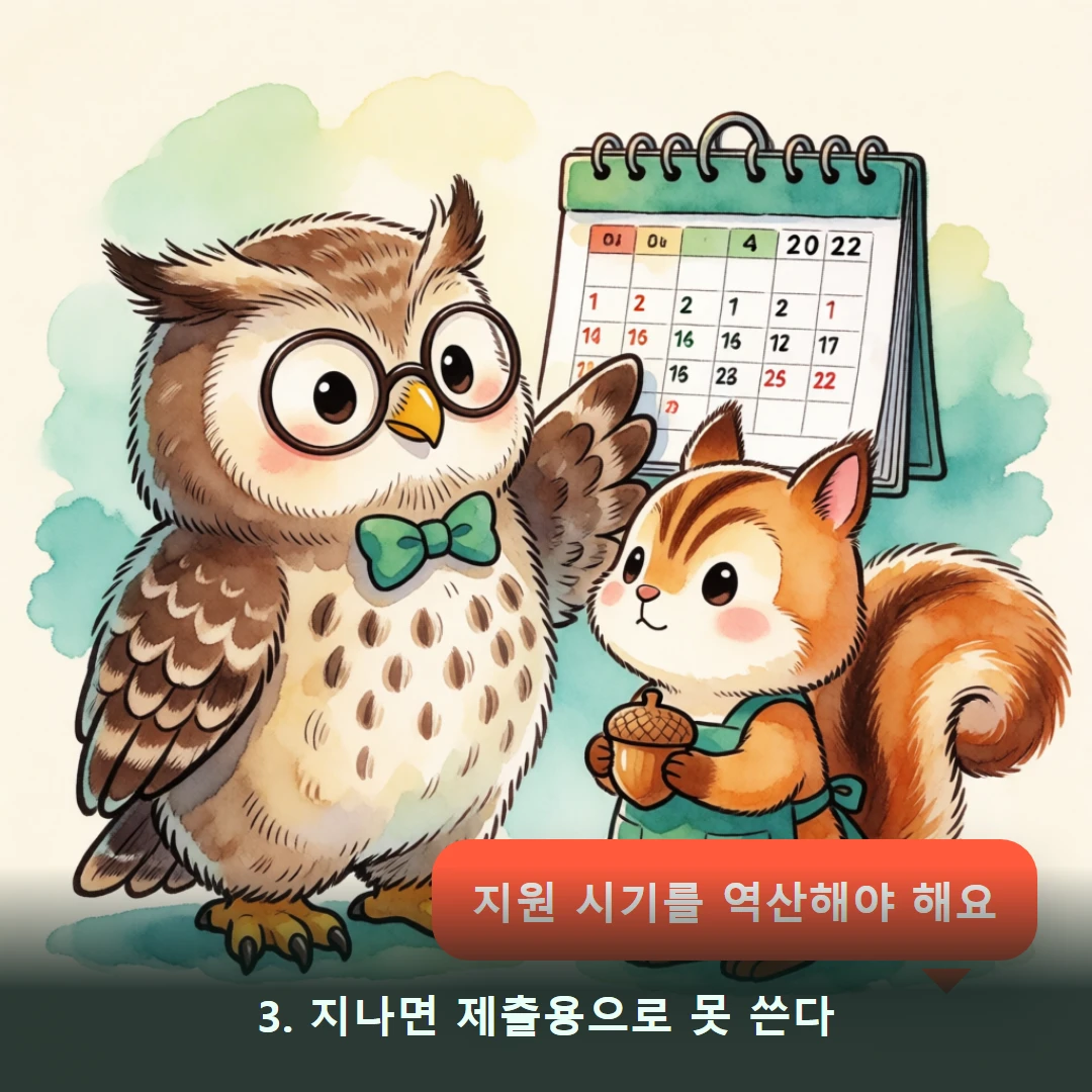 웹툰 3컷 — 3. 지나면 제출용으로 못 쓴다 (지원 시기를 역산해야 해요)