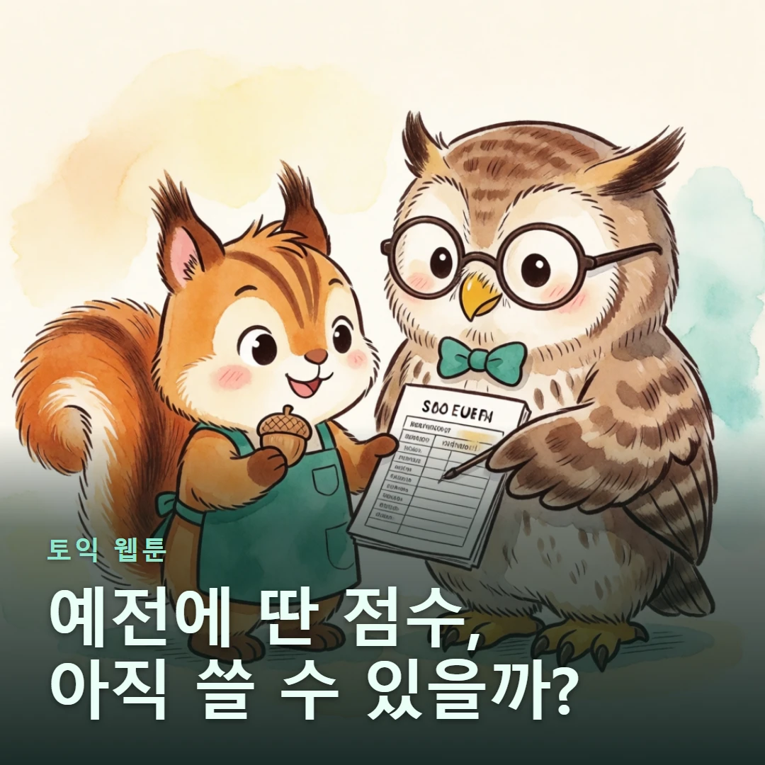 토익 웹툰 표지 — 예전에 딴 점수, 아직 쓸 수 있을까?