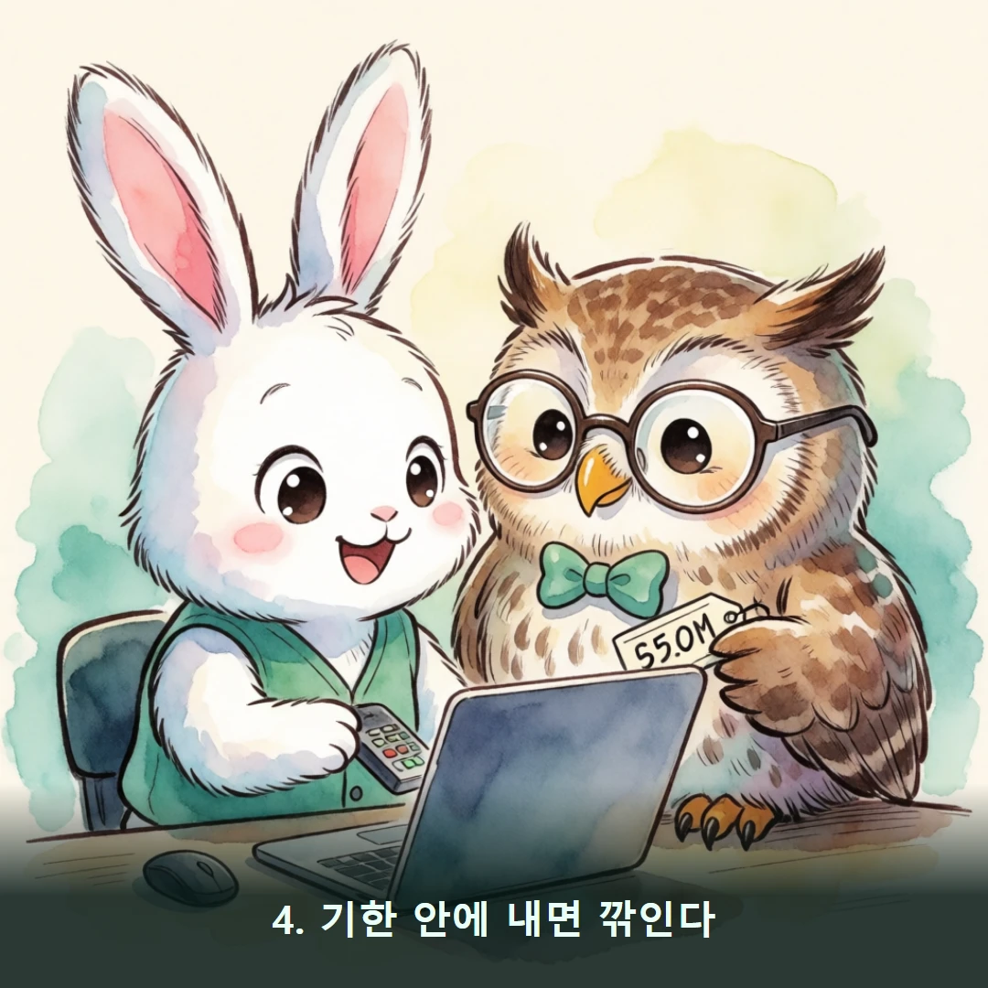 웹툰 4컷 — 4. 기한 안에 내면 깎인다