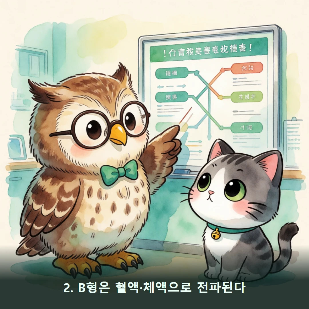 웹툰 2컷 — 2. B형은 혈액·체액으로 전파된다