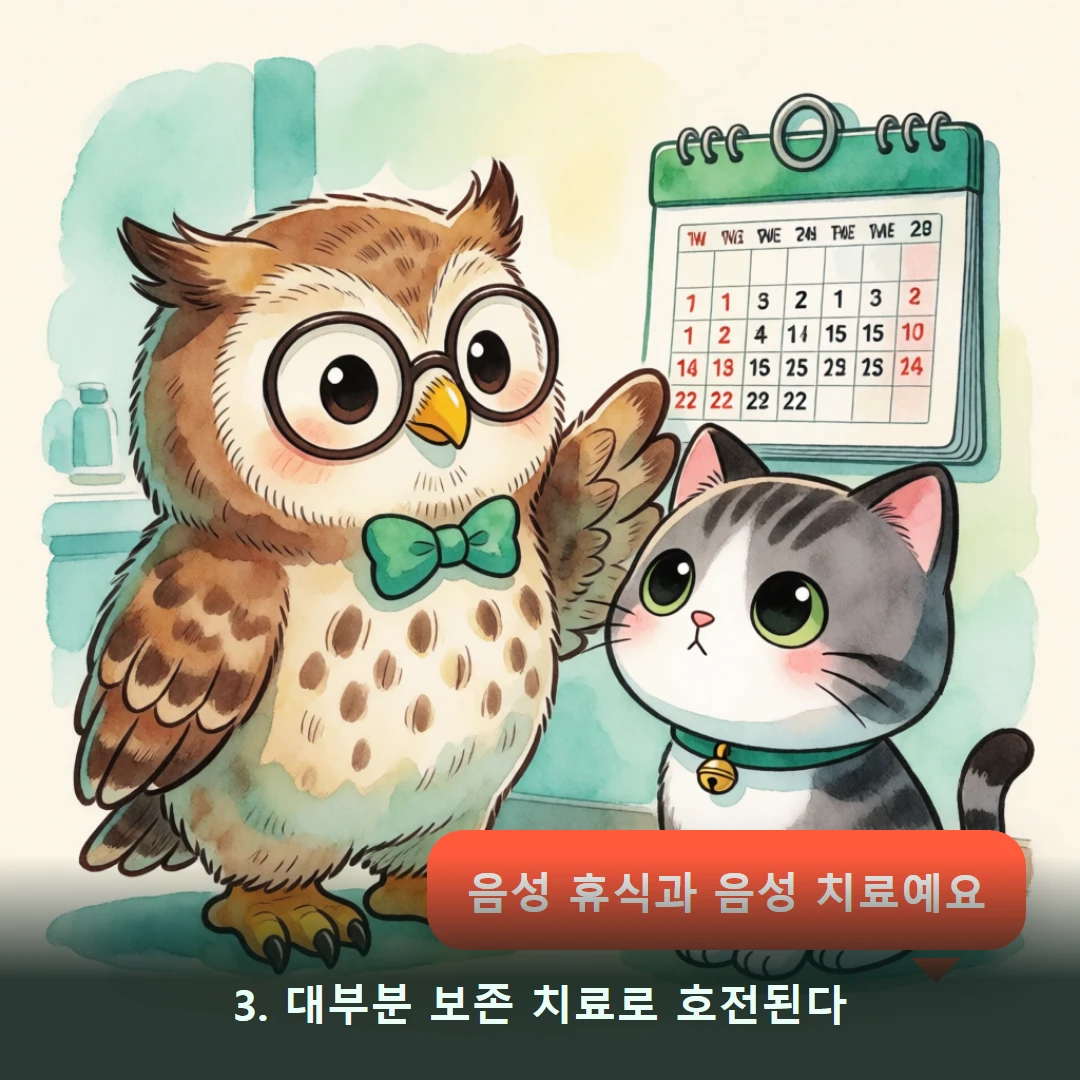 웹툰 3컷 — 3. 대부분 보존 치료로 호전된다 (음성 휴식과 음성 치료예요)